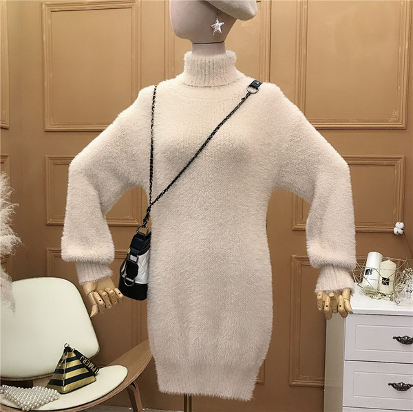 Modern női kötött ruha magas gallérral több színben