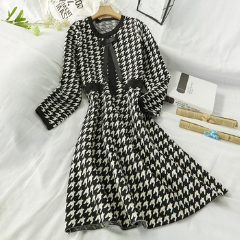 Női téli ruha hosszú és szabású fekete-fehér modell