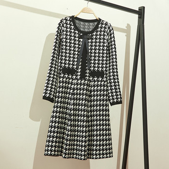 Női téli ruha hosszú és szabású fekete-fehér modell