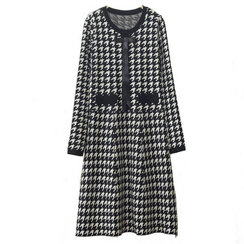 Női téli ruha hosszú és szabású fekete-fehér modell