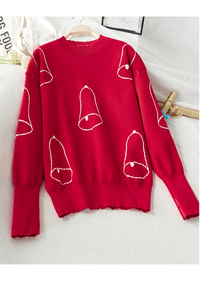 Női téli pulóver, piros karácsonyi motívumokkal