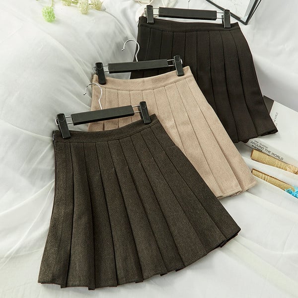 Fusta de iarna plisata de dama cu talie inalta in trei culori