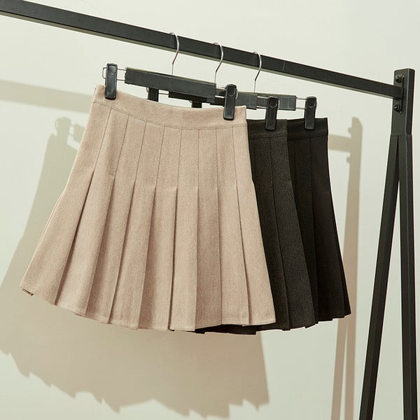 Fusta de iarna plisata de dama cu talie inalta in trei culori