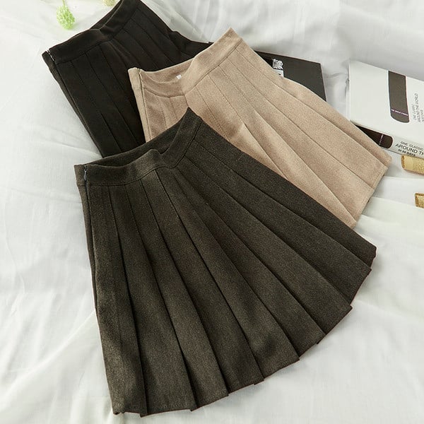 Fusta de iarna plisata de dama cu talie inalta in trei culori