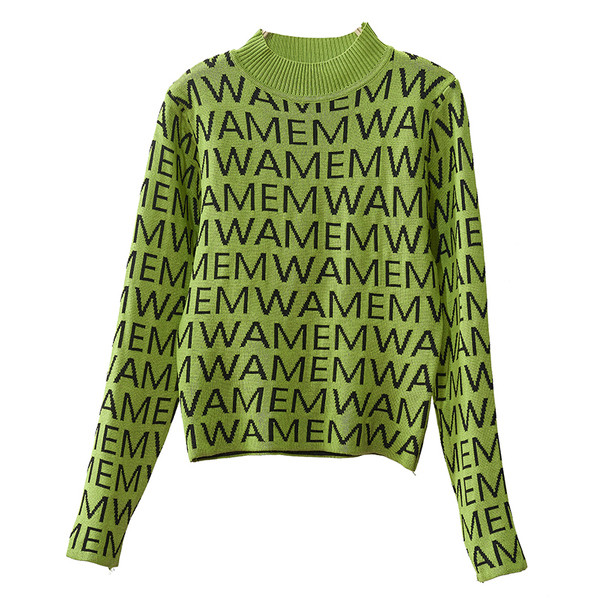 Bluză de iarnă de damă cu aplicare de culoare în verde, alb și negru