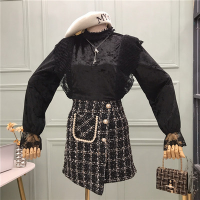 Új modell elegáns női blúz kerek bársony nyakkivágással több színben