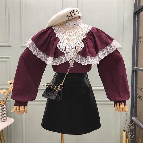 Bluză de damă modernă cu dantelă și mâneci largi în mai multe culori