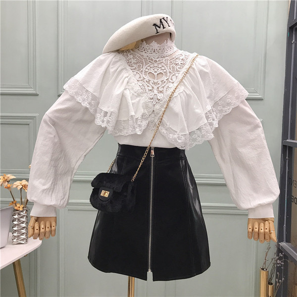 Bluză de damă modernă cu dantelă și mâneci largi în mai multe culori