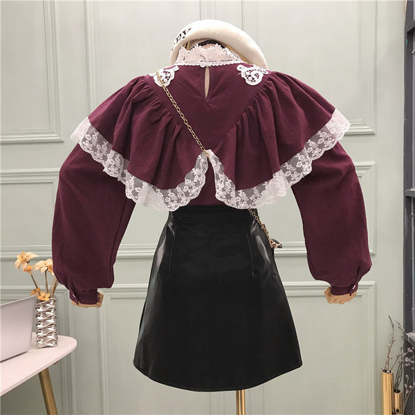 Bluză de damă modernă cu dantelă și mâneci largi în mai multe culori