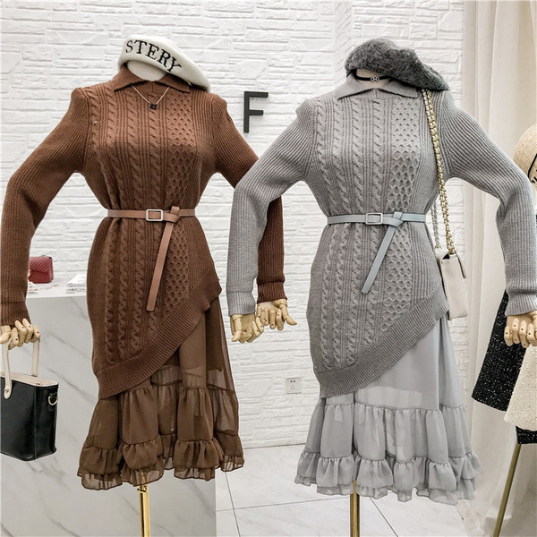 Aszimmetrikus női kötött ruha két részből