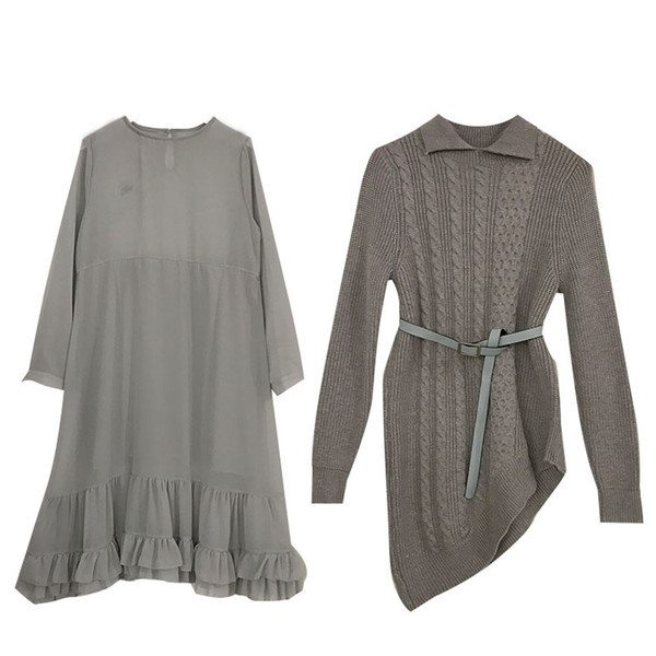 Aszimmetrikus női kötött ruha két részből