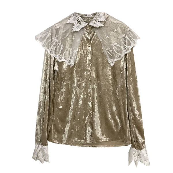 Modern női ing csipkével és bársonygombokkal