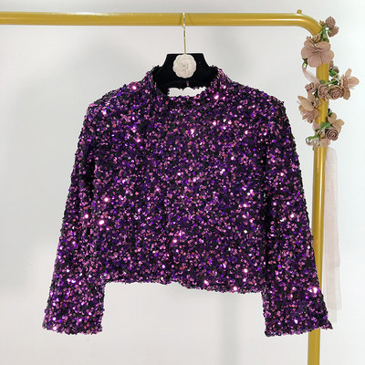 Modern rövid lila blúz flitterekkel