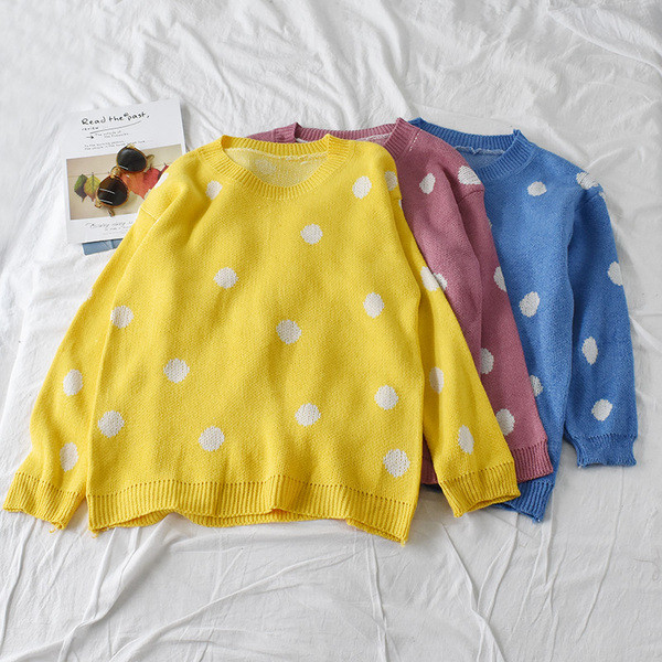 Pöttyös női alkalmi pulóver három színben, hosszú ujjal