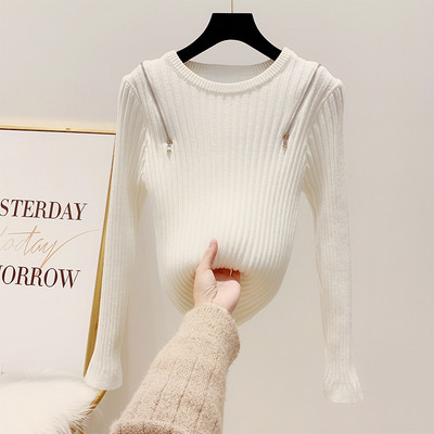 Női pulóver cipzárral és ovális nyakkivágással, négy színben