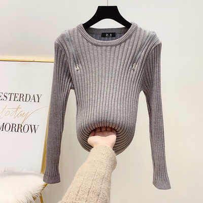 Női pulóver cipzárral és ovális nyakkivágással, négy színben