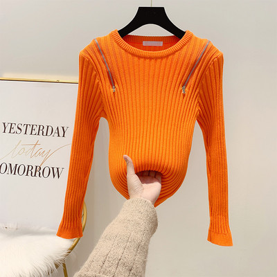 Női pulóver cipzárral és ovális nyakkivágással, négy színben