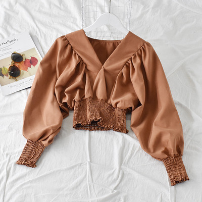 Bluză de damă elegantă cu decolteu în V și mâneci lungi în patru culori