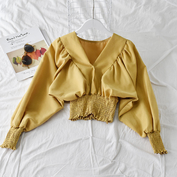 Bluză de damă elegantă cu decolteu în V și mâneci lungi în patru culori