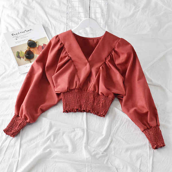 Bluză de damă elegantă cu decolteu în V și mâneci lungi în patru culori