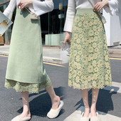 Hosszú csipke kétoldalas szoknya bézs, zöld és fekete színben