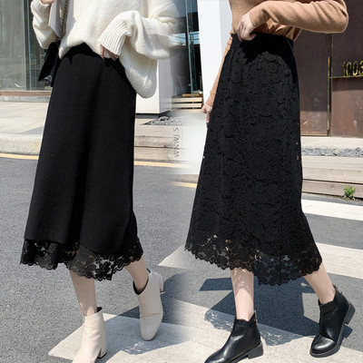 Hosszú csipke kétoldalas szoknya bézs, zöld és fekete színben