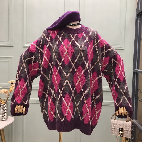 Pulover de iarna de dama modern - model larg cu decolteu rotund in mai multe culori