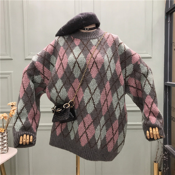 Pulover de iarna de dama modern - model larg cu decolteu rotund in mai multe culori