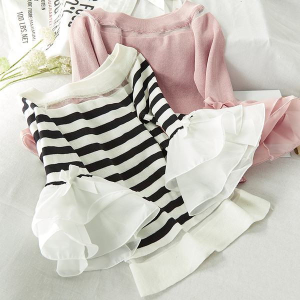 Bluză de damă în dungi cu mâneci lotus în mai multe culori diferite