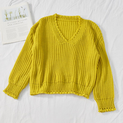 Pulover casual de dama cu decolteu in V in cinci culori