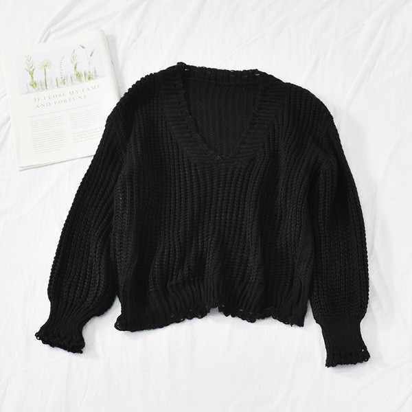 Pulover casual de dama cu decolteu in V in cinci culori