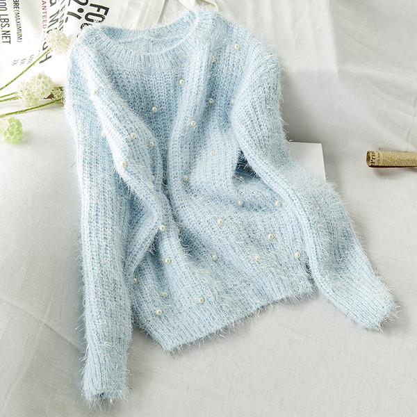 Pulover de dama toamna-iarna cu perle decorative in mai multe culori