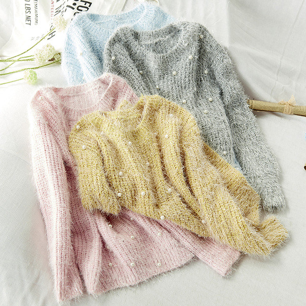 Pulover de dama toamna-iarna cu perle decorative in mai multe culori