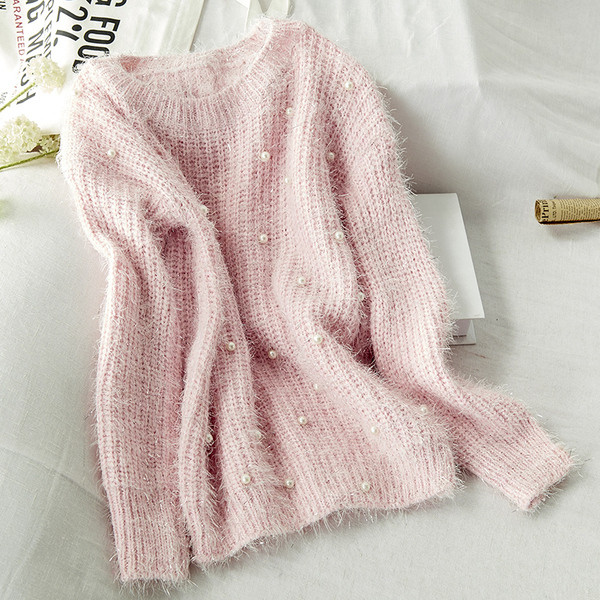 Pulover de dama toamna-iarna cu perle decorative in mai multe culori