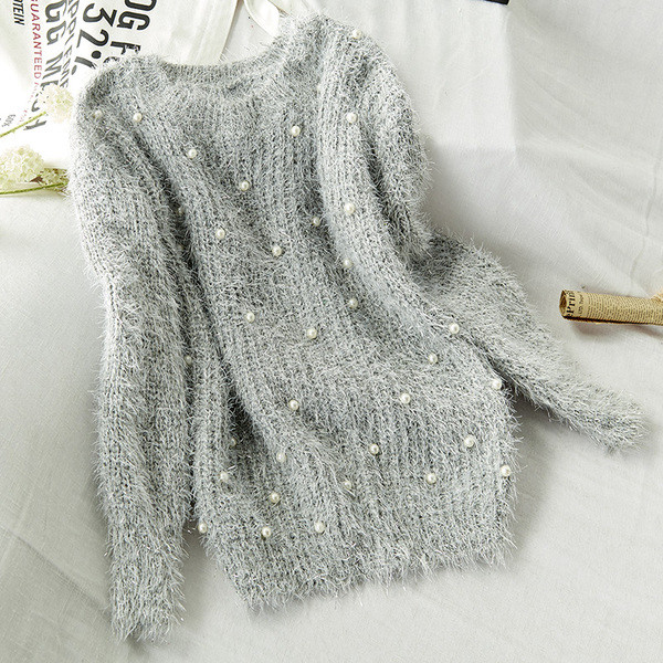 Pulover de dama toamna-iarna cu perle decorative in mai multe culori