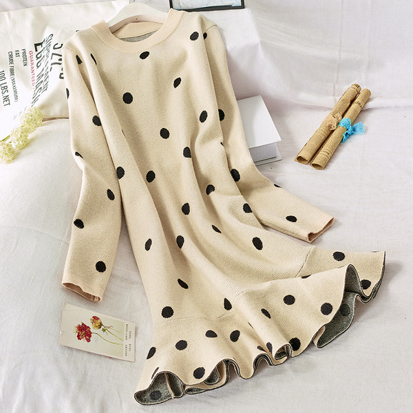 Rochie de iarna de dama cu maneci lungi in albastru, bej si negru