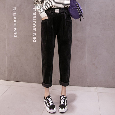 Női alkalmi nadrág kordbársonyból, magas derékkal