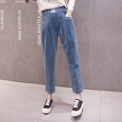 Női alkalmi nadrág kordbársonyból, magas derékkal