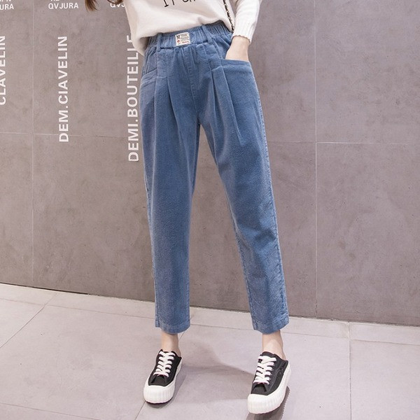 Női alkalmi nadrág kordbársonyból, magas derékkal