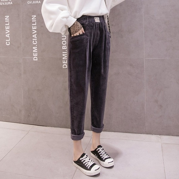 Női alkalmi nadrág kordbársonyból, magas derékkal