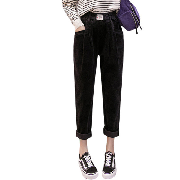 Női alkalmi nadrág kordbársonyból, magas derékkal