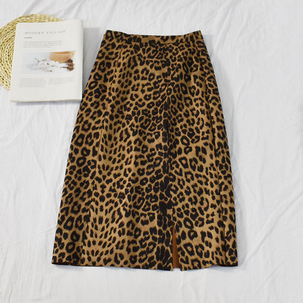 Fusta de dama moderna in trei culori cu model leopard si talie inalta