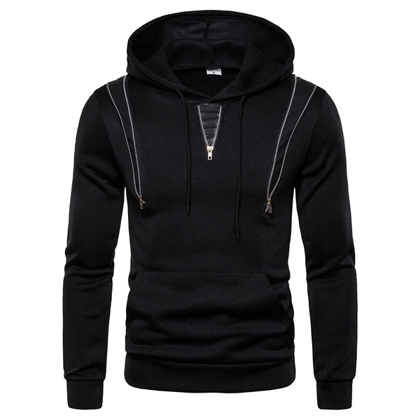 Hanorac pentru bărbați cu glugă și buzunar în culorile gri, negru și maro