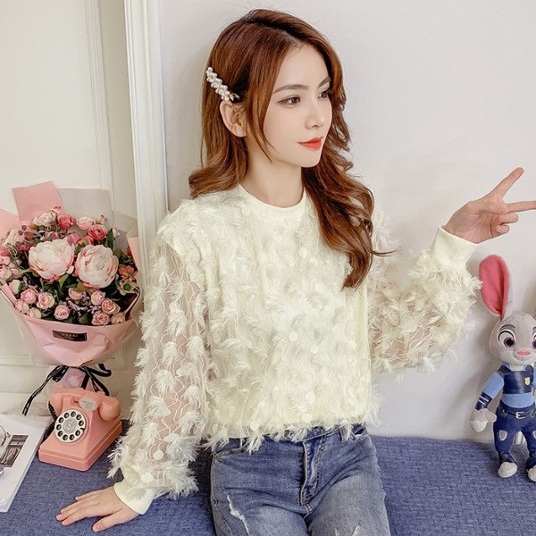 Bluză de damă modernă cu franjuri de culoare bej