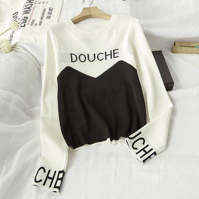 Női őszi blúz fehér, fekete és sárga felirattal