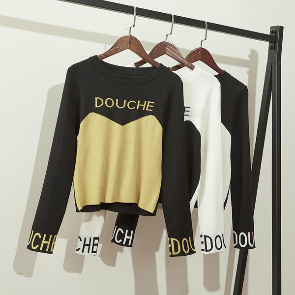 Női őszi blúz fehér, fekete és sárga felirattal