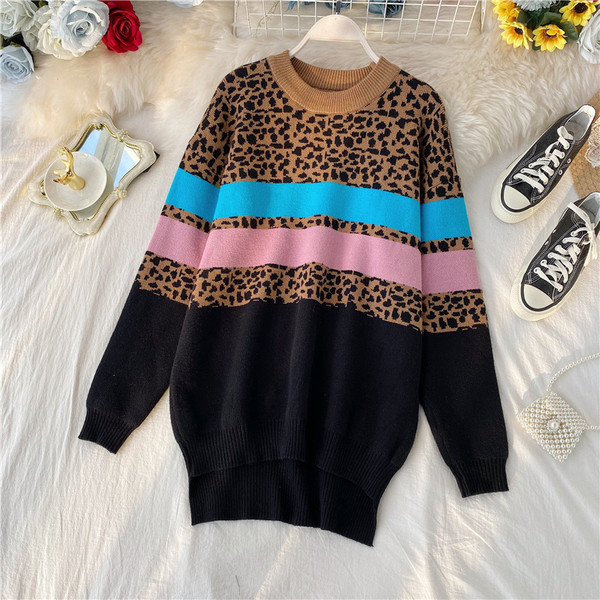 Pulover lung de dama cu model leopard in trei culori