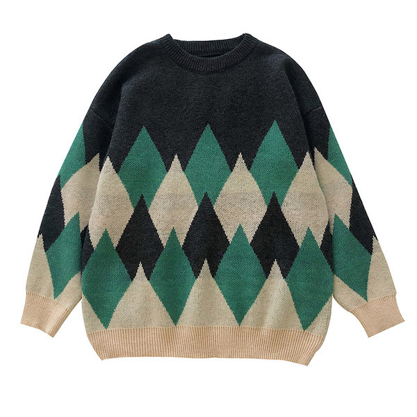 Pulover de dama in rosu si gri cu decolteu rotund