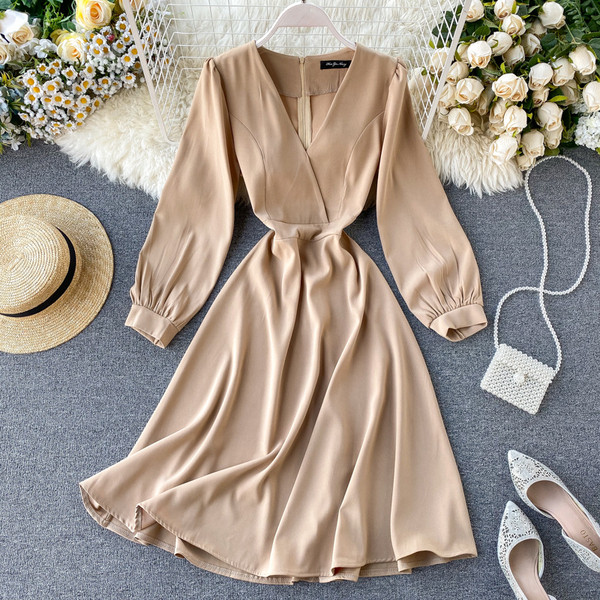 Rochie de damă din șifon cu decolteu în V în patru culori