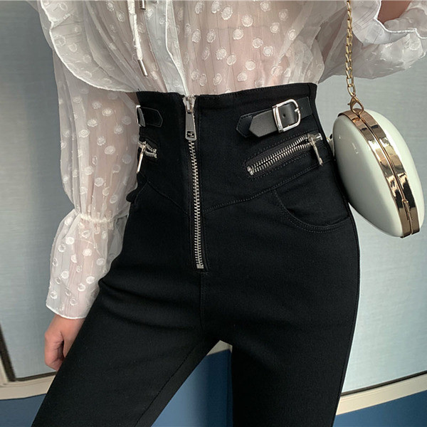 Női testhezálló nadrág magas derékkal és cipzárral